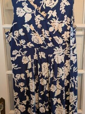Lands' End Navy Floral Wrap-Style Dress